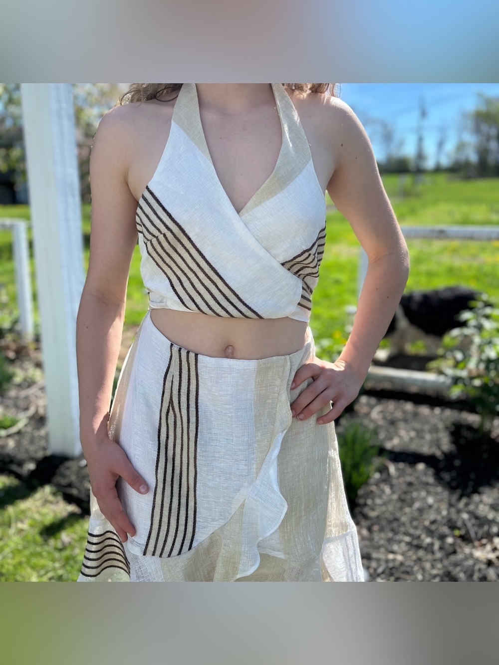 Striped Cream Halter Mini Dress‎